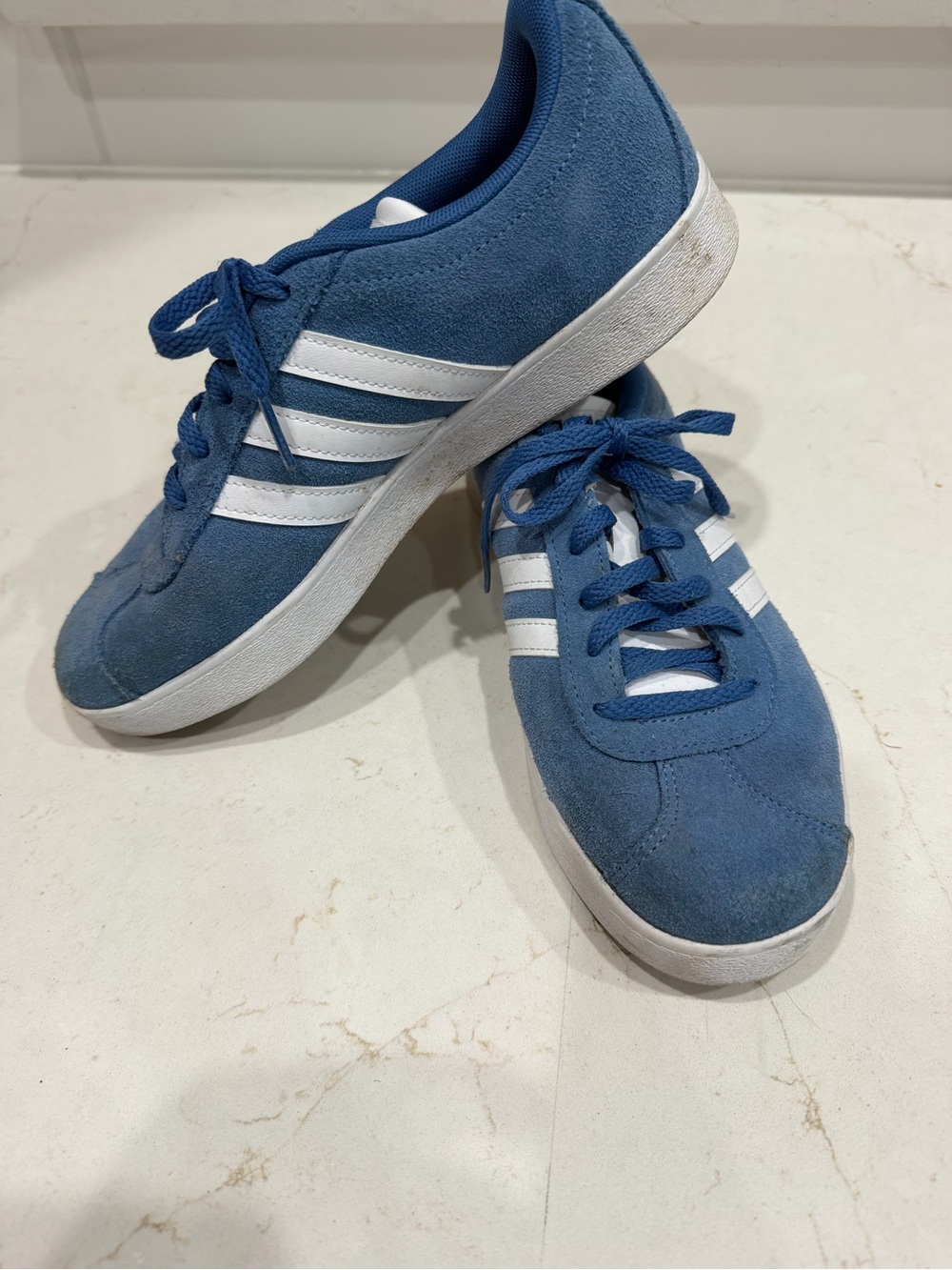 adidas Blue Suede Lace-Up Sneakers with White Stripes